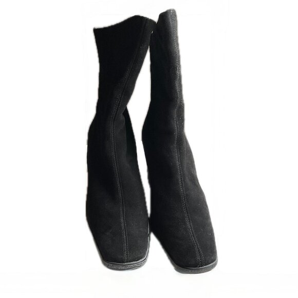 Aquatalia Black Suede Waterproof Black Suede Wedge Heels size 8 New with Box - Picture 4 of 11